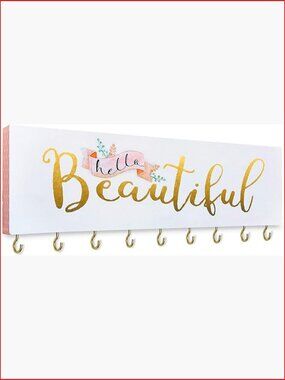 Hello Beautiful Wall Mount Necklace Holder with 9 Hooks - Jewelry Organizer
